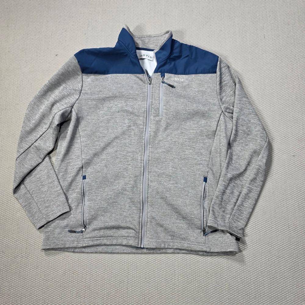 Orvis Mens XL Gray Blue Full Zip Lightweight Jacket Outdoor Activewear